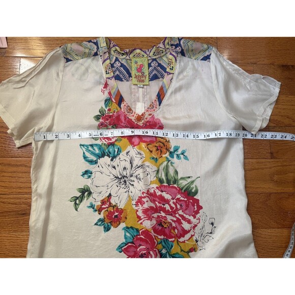 Johnny Was Womens S Beige 100% Silk Dulci Floral Boho Embroidered Tunic Dress - Picture 6 of 7